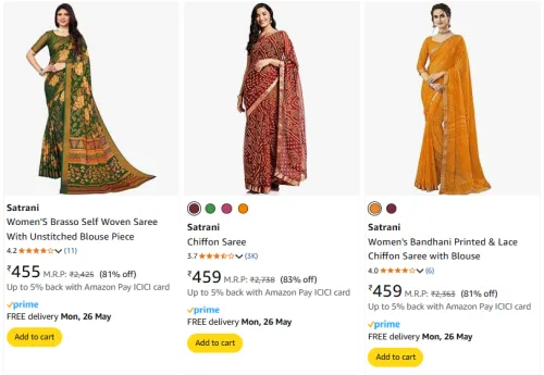 Image of Satrani Women's Sarees at minimum 80% Discount