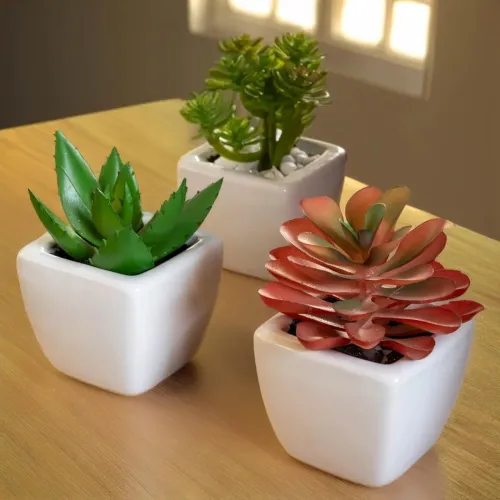 Image of SATYAM KRAFT 3 Pcs Mini Indoor Artificial Flower with Pot