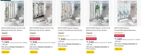Image of SAVYA HOME Shower Curtain (1) & Bathroom Mat (2) Set