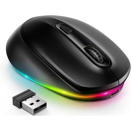 Image of seenda Wireless LED Silent Ergonomic Mouse,2.4 GHz with USB Nano Receiver,Adjustable DPI,15 Light Patterns,Silent Click,