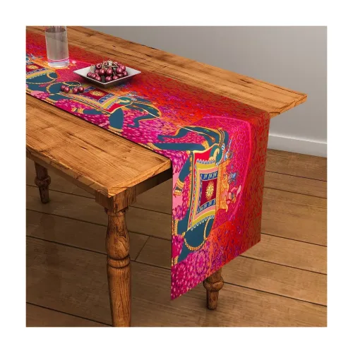 Image of Sej By Nisha Gupta Sej Abstract Orange Hd Digital Premium 12 By 48 Inches Table Runner