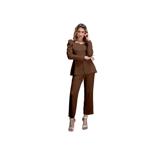 Image of Selvia Women's Puff Sleeve Lycra Sweetheart Neck Casual 2 Piece Co-ords Dress