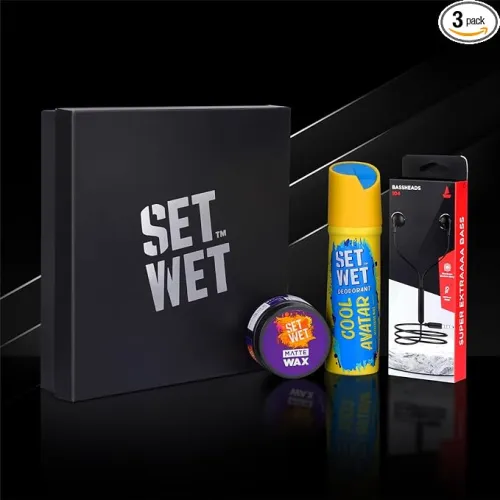 Image of Set Wet Combo- 60 gm Matte Wax+150ml Cool Avatar Deo+boAt Bassheads 104 Earphones
