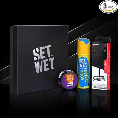 Image of Set Wet Combo- 60 gm Matte Wax+150ml Cool Avatar Deo+boAt Bassheads 104 Earphones