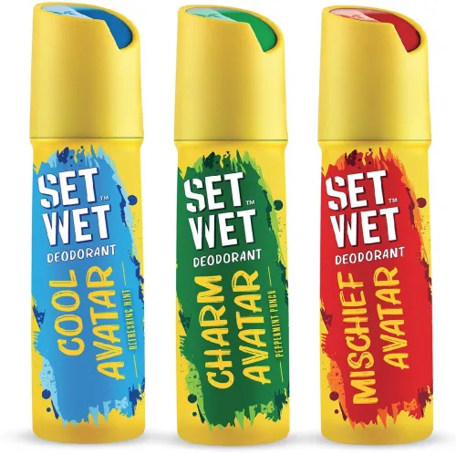 Image of SET WET Cool, Charm and Mischief Avatar Deodorant Spray - For Men (450 ml, Pack of 3)