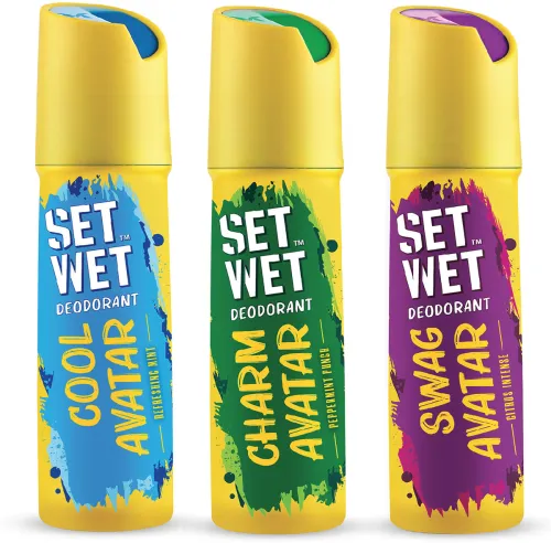 Image of SET WET Cool, Charm and Swag Avatar Deodorant Spray - For Men (450 ml, Pack of 3)