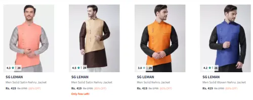 Image of SG LEMAN Men Nehru Jacket Starting At @₹419