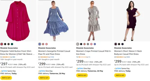 Image of Sheetal Associates Women's Dresses at minimum 70% Discount