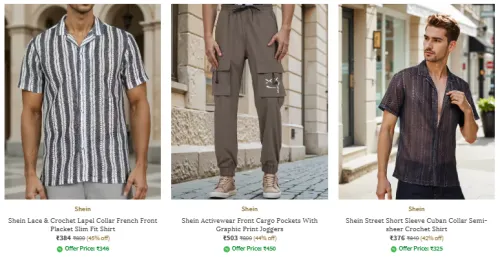 Image of Shein Brand Men's Clothing @ Under ₹599