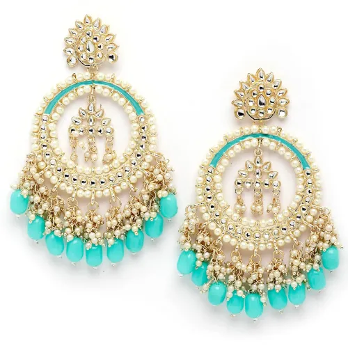 Image of Shining Diva Kundan Chandbali earrings.