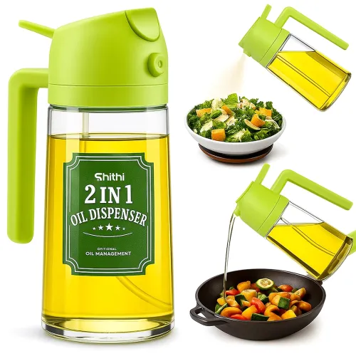 Image of SHITHI 2-in-1 Oil Spray Bottle for CookingRefillable Glass Dispenser (500ML) with Spray