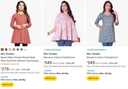 Image of Shiv Textiles Women's Kurtis at minimum 70% Discount
