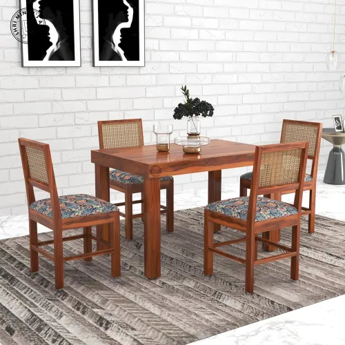 Image of SHRI MINTU'S ART Wooden 4 Seater Dining Table Set 