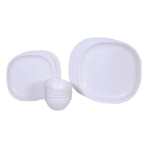 Image of Signoraware Plastic Square Dinner Set, White, 24-Pieces