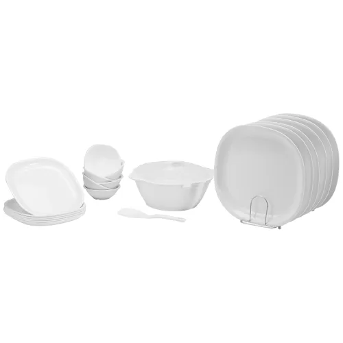 Image of Signoraware Square Dinner Set, 21-Pieces, White