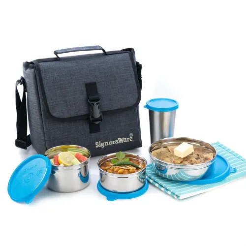 Image of Signoraware Steel Lunch Box Set of 4 + Tumbler