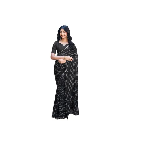 Image of SIRIL Women's Georgette Printed Saree With Unstitched Blouse Piece