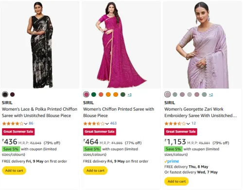Image of SIRIL Women's Saree at Minimum 70% Discount
