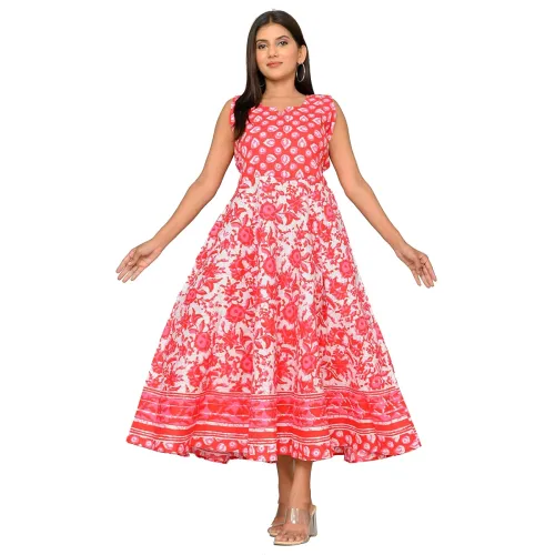 Image of Siya Enterprises cotton Jaipuri print long midi maxi dress