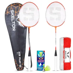 Skelton Badminton Set Aluminium Racquet, Shuttle & Net PO6
