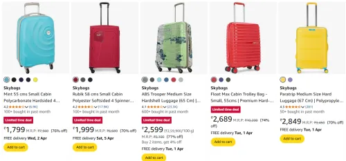 Image of Skybags Trolley Bag up to @₹76% Discount 