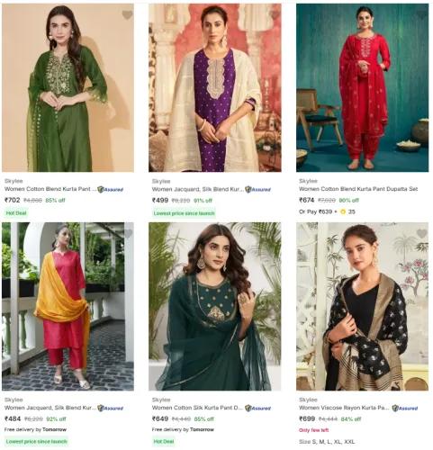 Image of Skylee Women's Ethnic Sets (Kurta Pant Dupatta Set) @ Up to 92% Discount