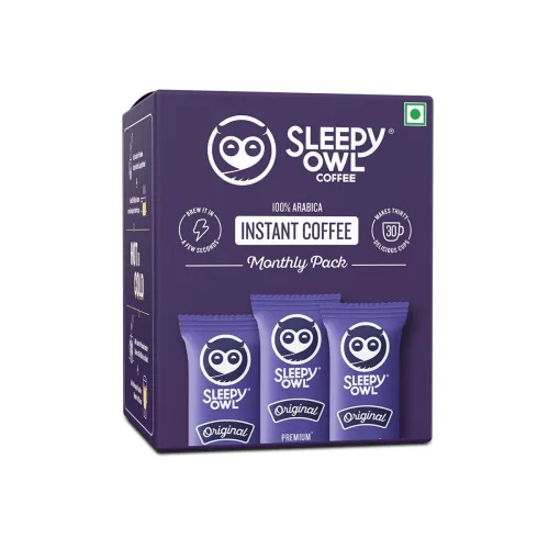 Image of Sleepy Owl Original Freeze Dried Coffee Sachets | 60g - Pack of 30 x 2g Instant Coffee Powder Sachets | 100% Arabica Bea