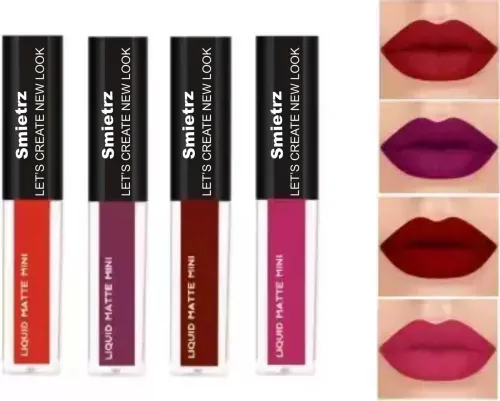 Image of SMIETRZ Non Transfer Waterproof Longlasting Liquid Matte Mini Lipstick Combo (Multicolor, 16 ml).