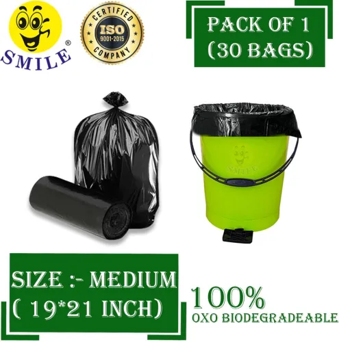Image of Smile Black Garbage Bags Dustbin Bags Medium Size 20 L, Pack Of 30