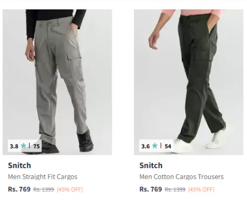 Image of Snitch Men Straight Fit Cargos Starting At ₹769