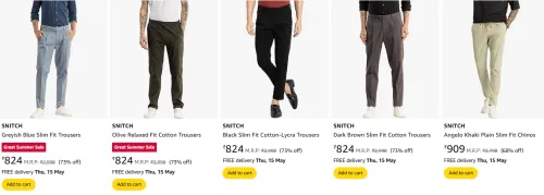 Image of SNITCH Trousers for men Minimum 70% Discount