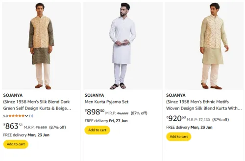 Image of SOJANYA Men Kurta Pyjama with Jacket at minimum 87% Discount