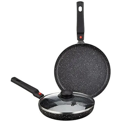 Image of Solimo 3-piece non-stick cookware set with detachable handle