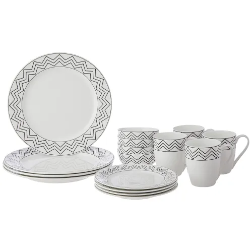 Image of Solimo Ceramic Checkered 16 Piece Dinner Set