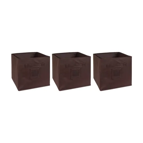 Image of Solimo Fabric Storage Box, Large, Set of 3, Brown