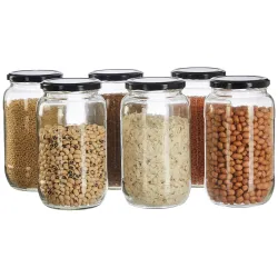 Solimo Glass Storage Jars (1000ml, Set of 6, BPA Free)