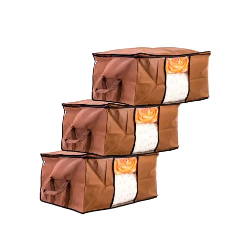 Image of Solimo Non Woven Fabric Underbed Storage Bags (Large, Brown)