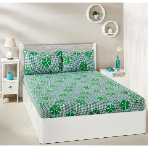 Image of Solimo Polycotton Dreamy Green Single Bedsheet with 1 Pillow Cover