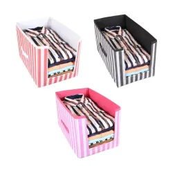 Amazon Brand - Solimo Printed Fabric Shirt Stacker Organiser, Set of 3