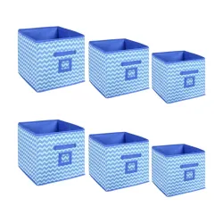 Solimo Printed Fabric Storage Box Set (6 Pc, Blue)