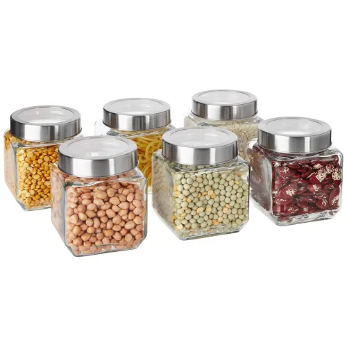 Image of Solimo Square Glass Storage Containers PO6*580mL