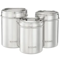 Solimo Stainless Steel Canister Set 600ml, 900ml, and 1200ml, SILVER, Set Of 3