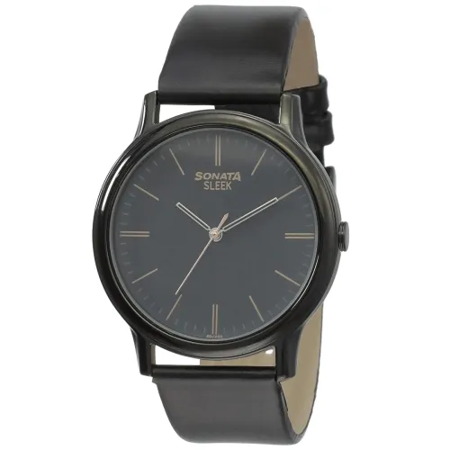 Image of Sonata Analog Black Dial Leather Strap Watch for Men