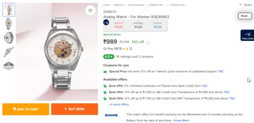 Image of Sonata Analog Watch for Women (8182KM02)