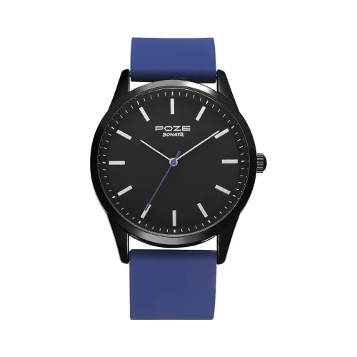 Image of Sonata Poze Quartz Analog Black Dial Silicone Strap Watch for Men