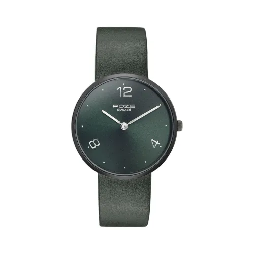 Image of Sonata Poze Quartz Analog Green Dial Leather Strap Watch for Men