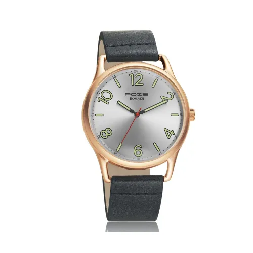 Image of Sonata Poze Quartz Analog Silver Dial PU Leather Strap Watch for Men