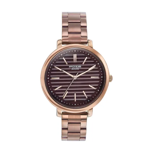 Image of Sonata Poze Quartz Brown Dial Brown Metal Strap for Women-SP80081KM01WF