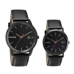 Sonata Quartz Analog Leather Strap Watch Couple