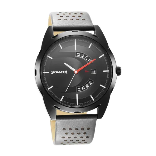 Image of Sonata RPM Black Dial Leather Strap Analog Watch for Men